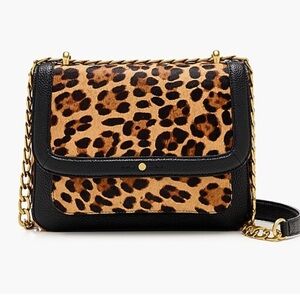 J.Crew Devon Large Leopard Calf Hair Crossbody Chain Strap Leather Bag